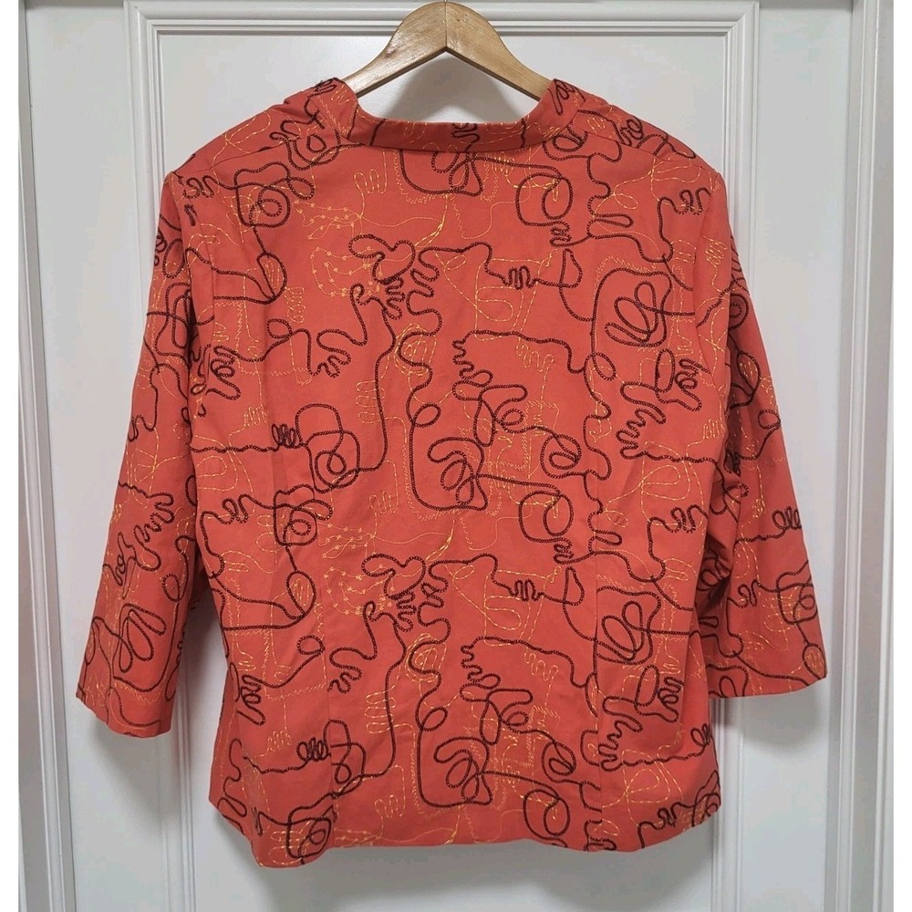 Vtg Cambridge Dry Goods Geometric Embroidered Autumn 1 Hook Blazer Jacket Sz 2X - Picture 7 of 8